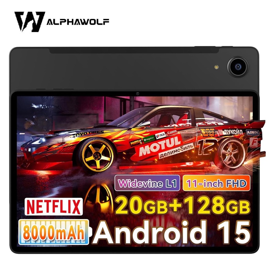 Alphawolf Lpad3A Android 15 Tablet 11 inch, FHD 1920 * 1200 IPS Display, 20GB (8+12GB Expanded) RAM 128GB ROM Octa-Core Processor, 5MP + 13MP Dual HD Camera, Widevine L1, 2.4G/5G WiFi,8000mAh