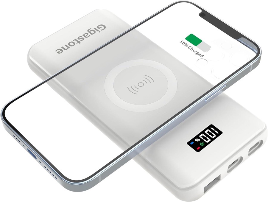 GIGASTONE 2in1 Power Bank 10000mAh Battery Pack, 20W Fast Charging with PD 3.0 USB-C, 18W QC 3.0 USB-A, 15W Qi Wireless Charger, Compatible with iPhone15/14, iPad, Android, and Qi Enabled Devices