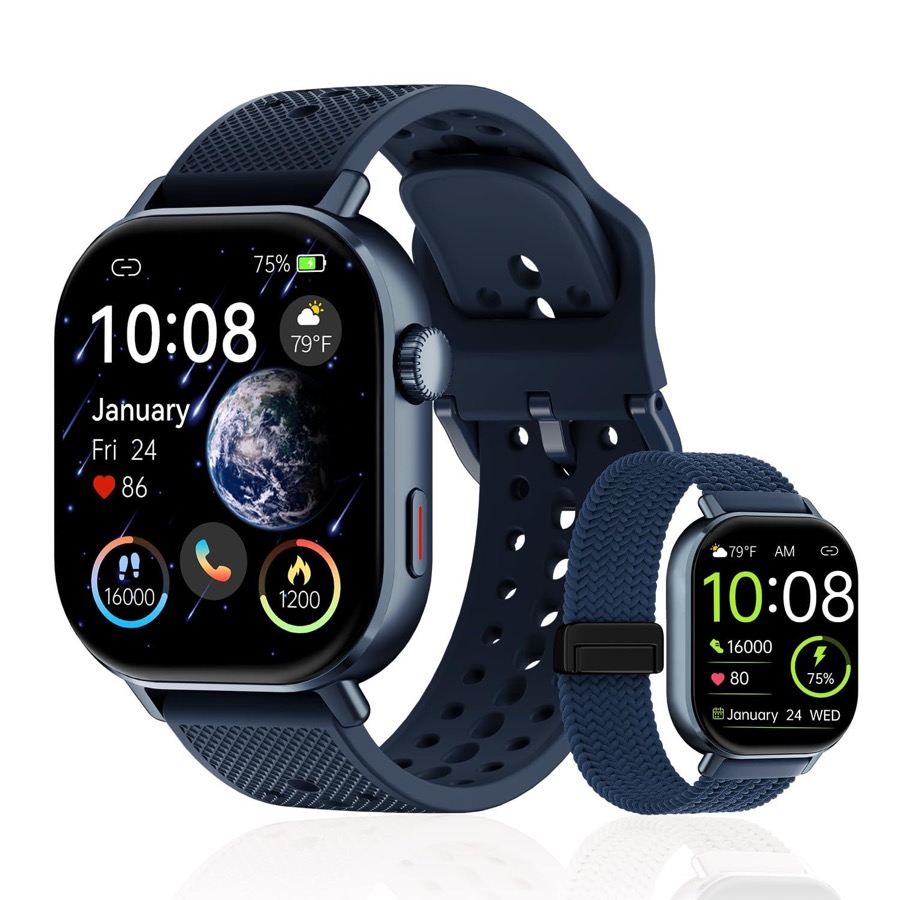GPS Running Smart Watch with Step & Calorie Counter and Oxygen Sensor (Bonus Bands Included) Extra Large Display Tracking for Women Men, Android iOS, 50m WaterproofBlue